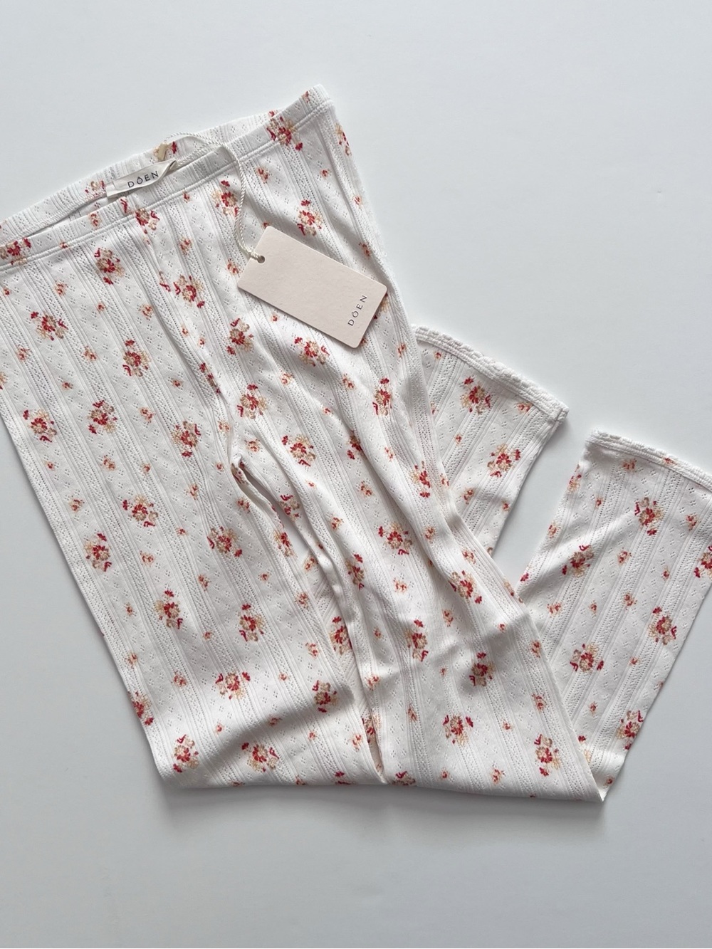 DOEN Kids Girls White Floral Pointelle Pants size 10Y NWT
